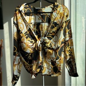 Timing Patterned Tie Up Blouse